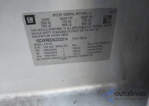 2016 Chevrolet Silverado 1500 2Lt z USA, uszkodzony, nr VIN 1GCVKREC5GZ222014